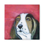 Basset Hound on red Refrigerator Magnet