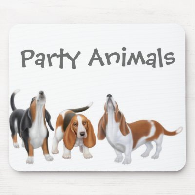 Basset Hound Party Animals Mousepad by twopurringcats