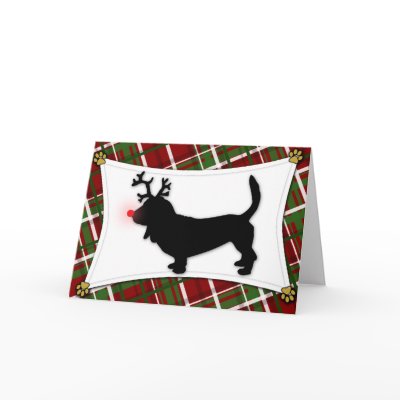 Basset Hound Reindeer Christmas Card by MenagerieMayhem