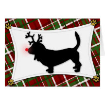 Basset Hound Reindeer Christmas Card