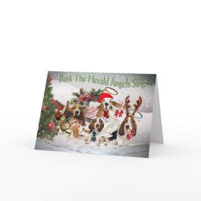Basset Hound  Xmas Bark Herald Angels card by friskybiz