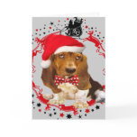 Basset in Ring of Reindeer Greeting Cards