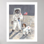 Basset Moon Walk Poster