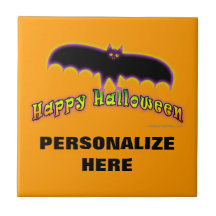 BAT HAPPY HALLOWEEN TILE - COASTER - TRIVET