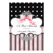 Bat Mitzvah Invitation - French Bow Dot Swirl