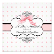 Bat Mitzvah Invitation - French Bow Dot Swirl
