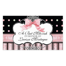 Bat Mitzvah Invitation - French Bow Dot Swirl Business Card