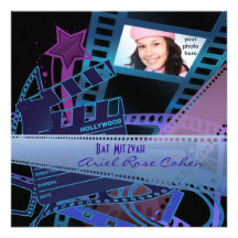 Bat Mitzvah Purple Photo Hollywood Star Custom Announcements