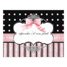 Bat Mitzvah RSVP Response - French Bow Dot Swirl Custom Invitation