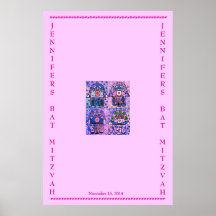 Bat Mitzvah - Sign In Poster - Four Pink Hamsa
