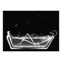Bath Tub X-Ray Skeleton Black & White Personalised Invites