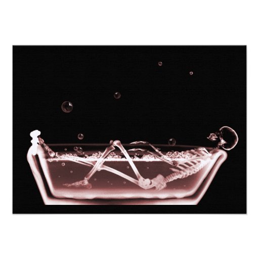 BATH TUB X-RAY VISION SKELETON - RED PERSONALISED INVITE