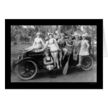 Bathing Beauties on a Car 1919 Card
