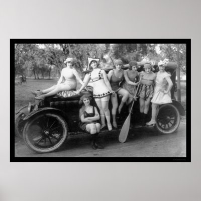 Bathing Beauties on a Car 1919 Poster by lc_vintagephotos