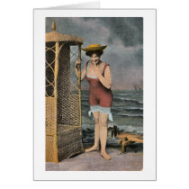 Bathing Beauty at the Beach - vintage hand coloure