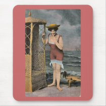 Bathing Beauty at the Beach - vintage hand coloure