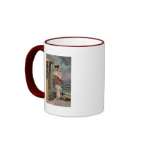 Bathing Beauty at the Beach - vintage hand coloure Mug