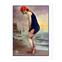 Bathing Beauty in navy and orange Post Card