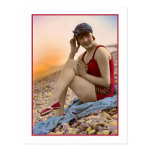 Bathing Beauty in red bathing suit Post Cards