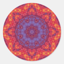 Batik Sunset Watercolor Mandala Round Stickers