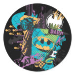 Batman Neon The Dark Knight Collage Round Stickers