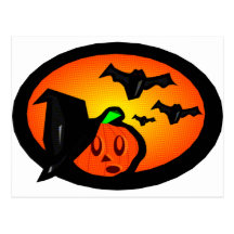Bats & Pumpkin Jack Orange Halftone Logo Postcards