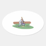 batter up waiting for pitch baseball design oval stickers