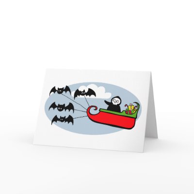 Batty Christmas Sleigh Greeting Cards by QueenHare