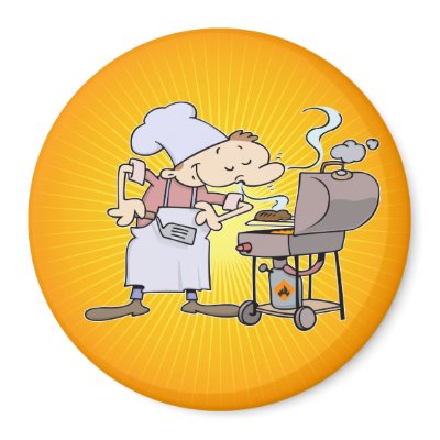 BBQ chef grilling burgers Fridge Magnets by gnurf