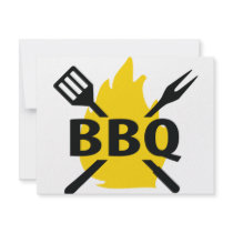 BBQ cutlery with flames icon Personalized Invitations