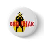 BBQ-Freak with cutlery and flame Pinback Buttons