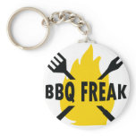 BBQ-Freak with cutlery and flame icon Key Chain