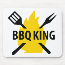 BBQ King with flame icon Mousepads