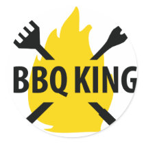 BBQ King with flame icon Round Stickers