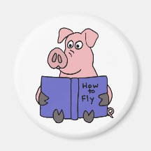 BD- Pig Reading How to Fly Book Fridge Magnet