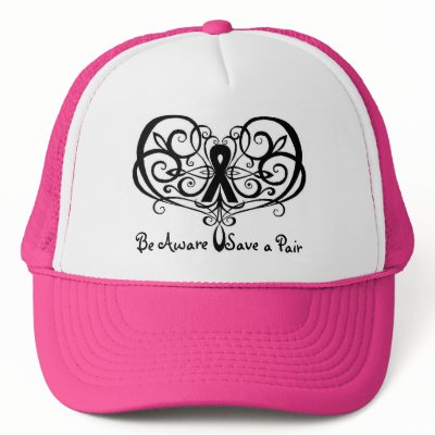 Be Aware Save a Pair, Breast Cancer Awareness Trucker Hats by kyowell