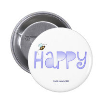 Be Happy - A Positive Word - Round (Blue) Pin