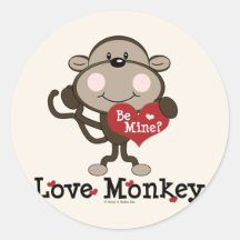 Be Mine Love Monkey Valetine's Day Stickers