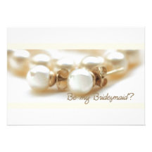 Be my bridesmaid - pearl earrings in beige custom invite