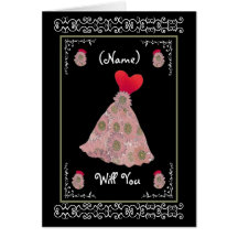 Be My Bridesmaid - Red and Mauve Flowered Dress Card
