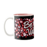 "Be My Valentine" text hearts red pink black mug