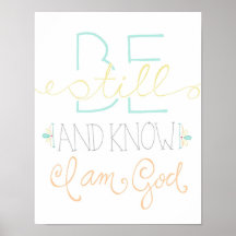 be still and know poster - aqua yellow orange