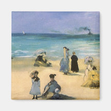 Beach at Boulogne by Manet, Vintage Impressionism Fridge Magnet