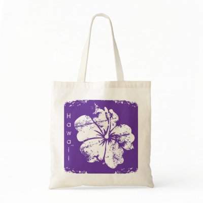 Beach Bag Hawaii Grunge Hibiscus Flower Purple by WeddingShop88