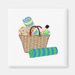 Beach Bag, Towels and Flip Flops Refrigerator Magnets