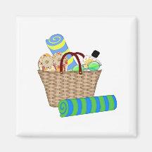 Beach Bag, Towels and Flip Flops Refrigerator Magnets