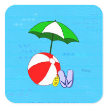 Beach Ball Pool Umbrella Blue Waves