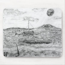 Beach Fishing, Fine Art Pencil Drawing Grey scale Mousepads