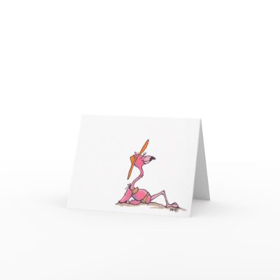 Beach Flamingo Vacation Sunbathing Notecard by apascale
