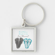 Beach Flip Flops Just Married Keychain